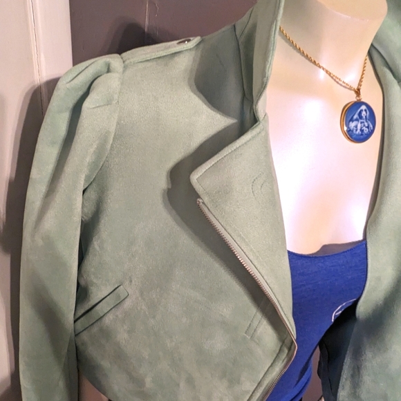 Suede-like. Lauren Conrad jacket Sea foam Mint Green spring light weight pinup - Picture 6 of 9